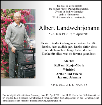 Traueranzeige von Albert Landwehrjohann von Die Glocke