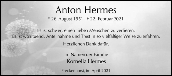 Traueranzeige von Anton Hermes von Die Glocke