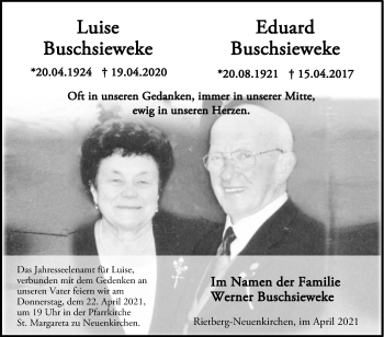 Traueranzeige von Eduard Buschsieweke von Die Glocke