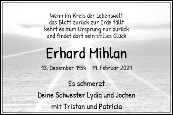 Traueranzeige von Erhard Mihlan von Die Glocke