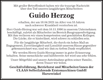 Traueranzeige von Guido Herzog von Die Glocke