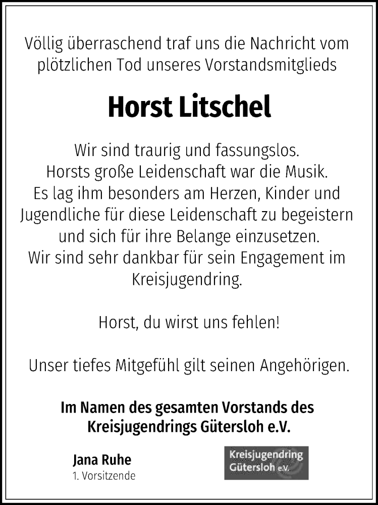  Traueranzeige für Horst Litschel vom 10.04.2021 aus Die Glocke