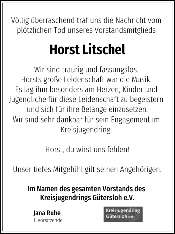 Traueranzeige von Horst Litschel von Die Glocke