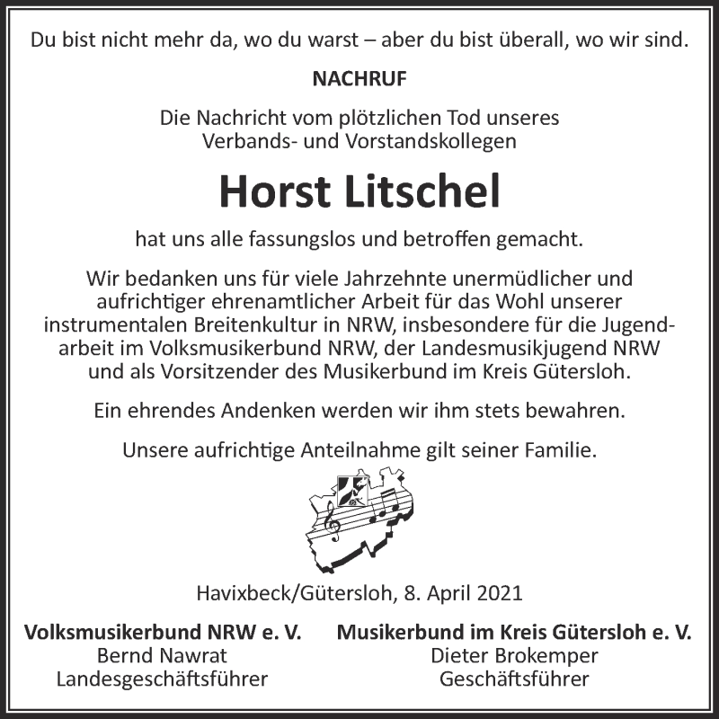  Traueranzeige für Horst Litschel vom 08.04.2021 aus Die Glocke