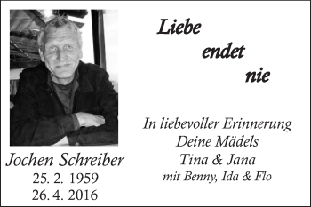 Traueranzeige von Jochen Schreiber von Die Glocke