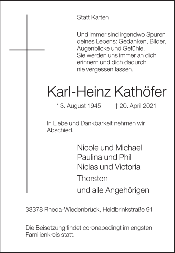 Traueranzeige von Karl-Heinz Kathöfer von Die Glocke