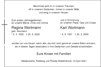 Traueranzeige von Karl Wortmann von Die Glocke