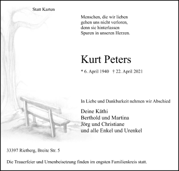 Traueranzeige von Kurt Peters von Die Glocke