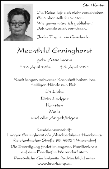 Traueranzeige von Mechthild Enninghorst von Die Glocke