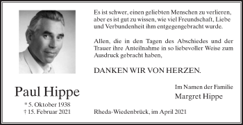 Traueranzeige von Paul Hippe von Die Glocke