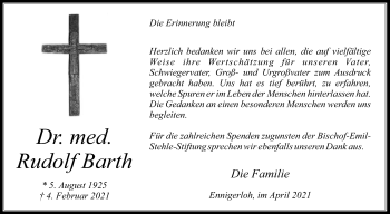 Traueranzeige von Rudolf Barth von Die Glocke