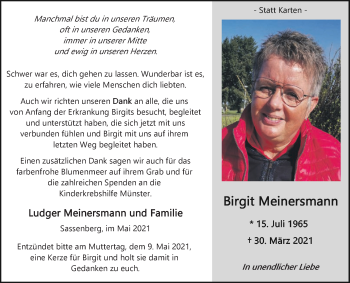 Traueranzeige von Birgit Meinersmann von Die Glocke