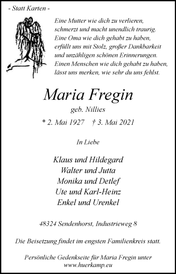 Traueranzeige von Maria Fregin von Die Glocke