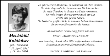 Traueranzeige von Mechthild Kuhlhüser von Die Glocke