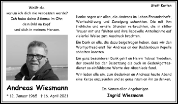 Traueranzeige von Andreas Wiesmann von Die Glocke