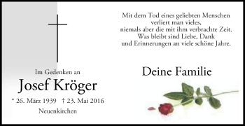 Traueranzeige von Josef Kröger von Die Glocke