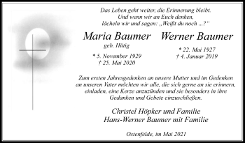 Traueranzeige von Maria Baumer von Die Glocke