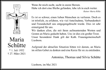 Traueranzeige von Maria Schütte von Die Glocke