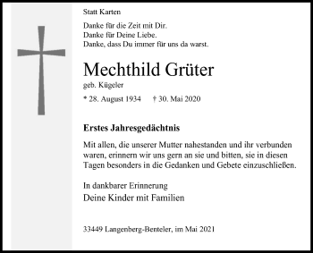 Traueranzeige von Mechthild Grüter von Die Glocke