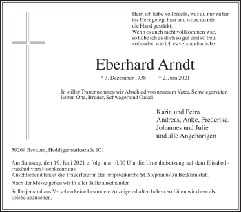 Traueranzeige von Eberhard Arndt von Die Glocke