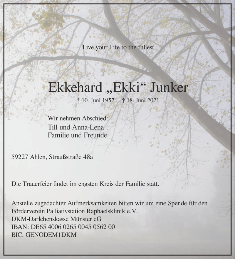  Traueranzeige für Ekkehard Junker vom 26.06.2021 aus Die Glocke