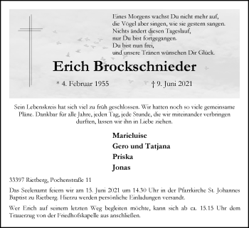 Traueranzeige von Erich Brockschnieder von Die Glocke
