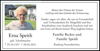 Traueranzeige von Erna Speith von Die Glocke