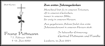 Traueranzeige von Franz Puttmann von Die Glocke