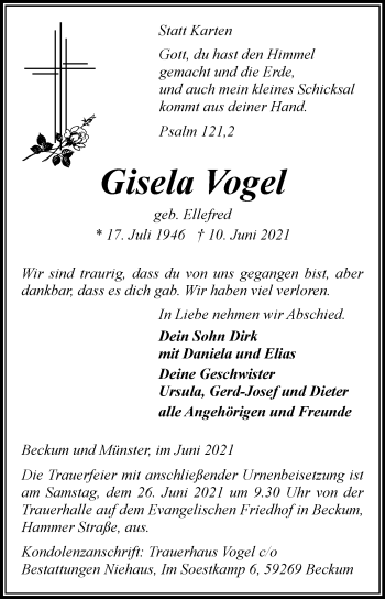 Traueranzeige von Gisela Vogel von Die Glocke