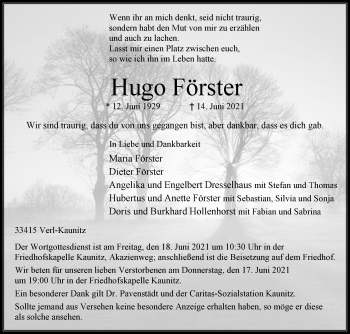 Traueranzeige von Hugo Förster von Die Glocke