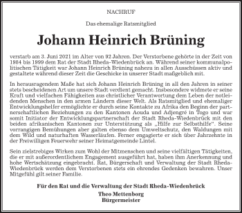 Traueranzeige von Johann Heinrich Brüning von Die Glocke
