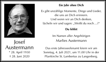 Traueranzeige von Josef Austermann von Die Glocke