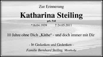 Traueranzeige von Katharina Steiling von Die Glocke