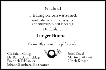 Traueranzeige von Ludger Bunne von Die Glocke