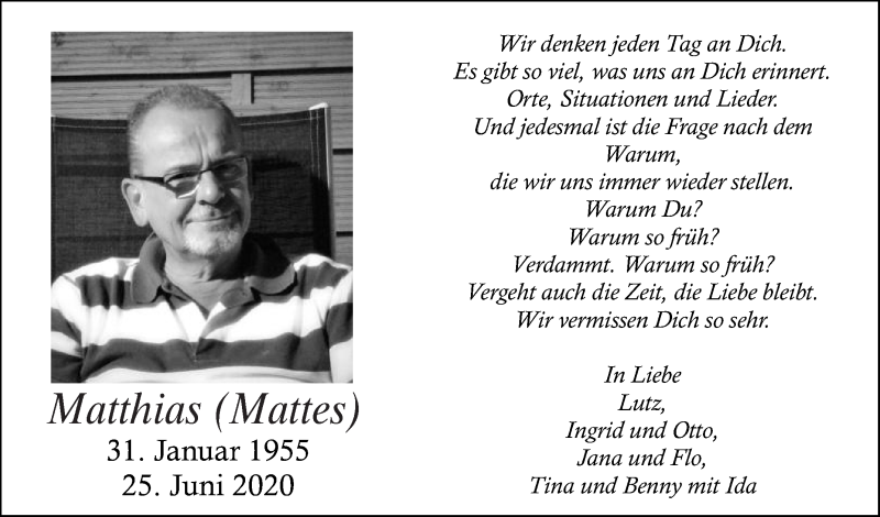  Traueranzeige für Matthias Brandkamp vom 26.06.2021 aus Die Glocke
