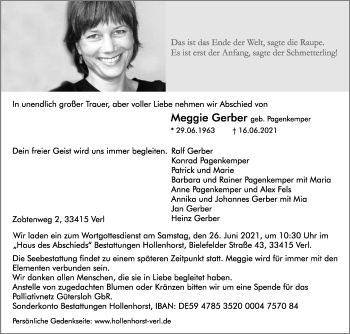 Traueranzeige von Meggie Gerber von Die Glocke