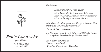 Traueranzeige von Paula Landwehr von Die Glocke