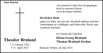 Traueranzeige von Theodor Bruland von Die Glocke