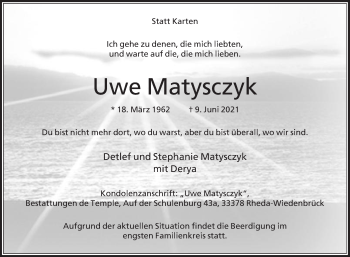 Traueranzeige von Uwe Matysczyk von Die Glocke
