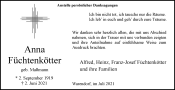 Traueranzeige von Anna Füchtenkötter von Die Glocke