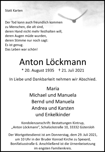 Traueranzeige von Anton Löckmann von Die Glocke