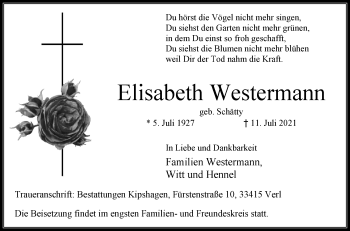 Traueranzeigen von Elisabeth Westermann trauer.dieglocke.de