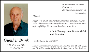 Traueranzeige von Günther Brink von Die Glocke