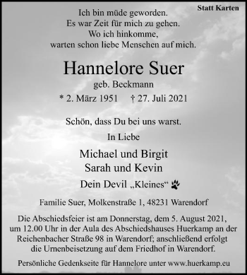 Traueranzeige von Hannelore Suer von Die Glocke