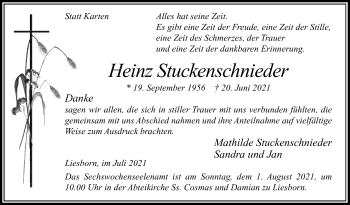 Traueranzeige von Heinz Stuckenschnieder von Die Glocke