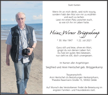 Traueranzeige von Heinz-Werner Brüggenkamp von Die Glocke