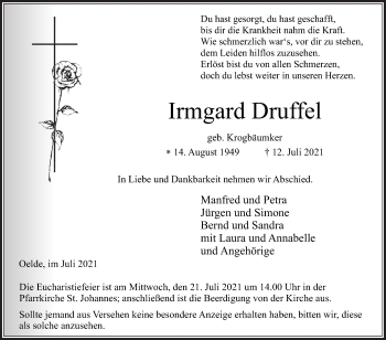 Traueranzeige von Irmgard Druffel von Die Glocke