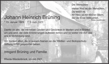 Traueranzeige von Johann Heinrich Brüning von Die Glocke