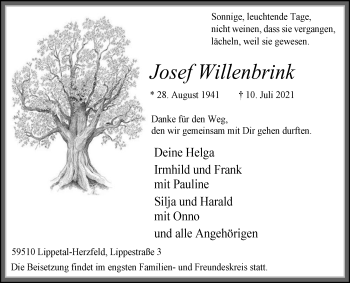 Traueranzeige von Josef Willenbrink von Die Glocke