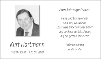 Traueranzeige von Kurt Hartmann von Die Glocke